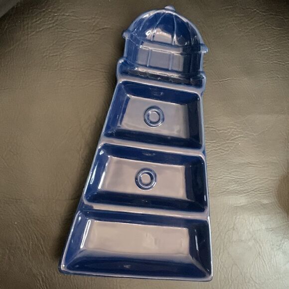 Light House Appetizer Trinket Decorator Serving Tray Navy Blue 4 Separate Areas - Picture 2 of 7